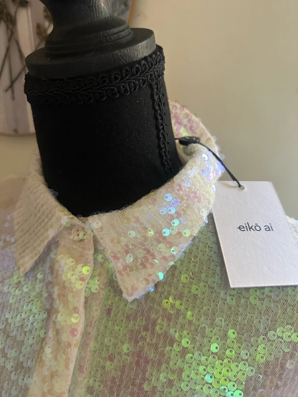 Iridescent Sequin Button-Down Shirt with Collar - Picture 4 of 5